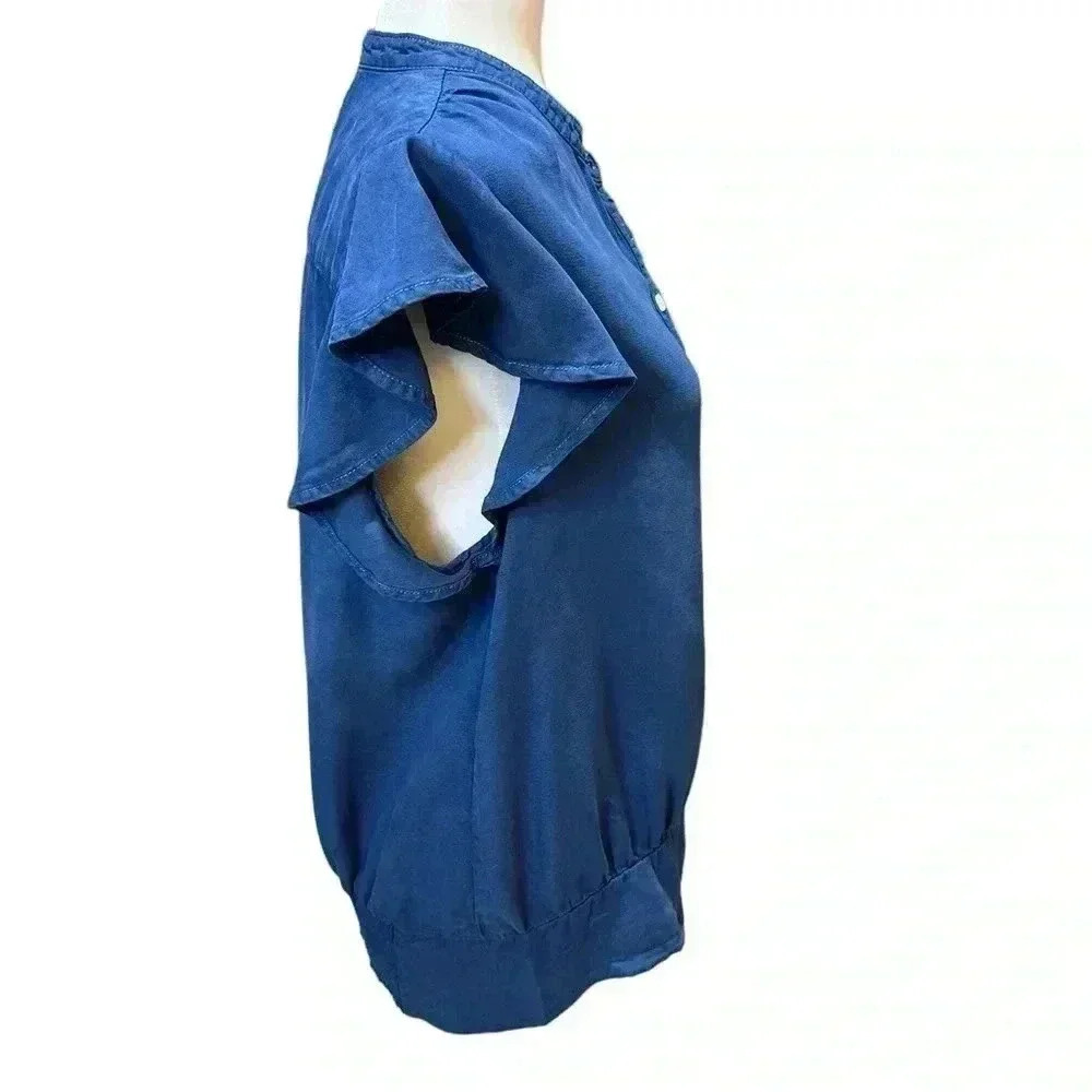 Frame Denim Smocked Flutter Sleeves Size Large - image 2